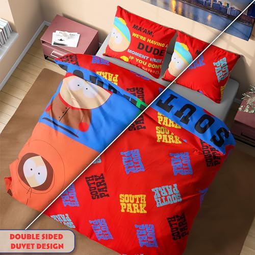 South Park Reversible Duvet Cover & Pillowcase Set for Teens, Men, Single or Double Bed Set, Bedding Decor, Gifts for Him (Multi Double) South Park
