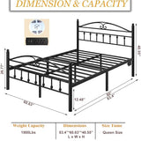 Samurbex Queen Bed Frame with Headboard,Black Metal Platform Bed Frame Queen Size with LED Lights & Charging Station,Heavy Duty Metal Steel Slats,No Box Spring Needed,Noise Free,Easy to Assemble Samurbex