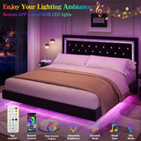 Garvee Floating Bed Frame King Size with Smart Led Lights, Upholstered Platform Bed with Diamond Headboard, Solid Wood Slats Support, No Box Spring Needed, Noise-Free, Easy Assembly, Black Garvee