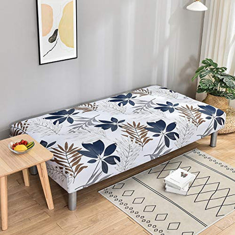 MIFXIN Futon Slipcover Armless Folding Sofa Cover Stretch Elastic Couch Furniture Protector for 3 Seat Foldable Futon Sofa Bed Without Armrests (Blue Maple Leaf) MIFXIN