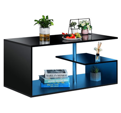 HOMMPA LED Coffee Tables for Living Room Modern Coffee Table with S-Shaped 3 Tiers Open Storage Shelf High Gloss Black Center Sofa Tea Table with LED Lights for Home Office Furniture