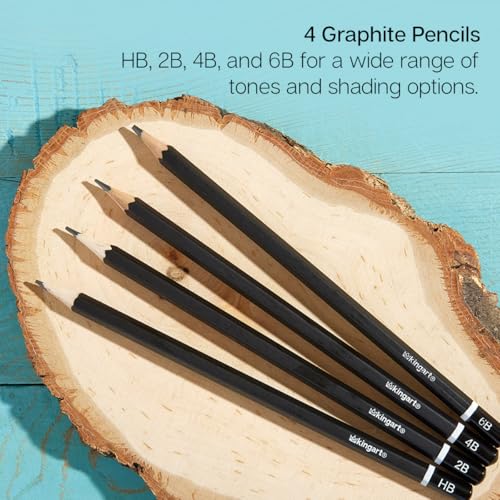 KINGART 13-Piece Sketching & Drawing Set – Complete Artist Kit with Graphite, Charcoal & Pastel Pencils, Blending Tools & Eraser in Portable Case – Art Supplies for Beginners & Professional Artists KINGART