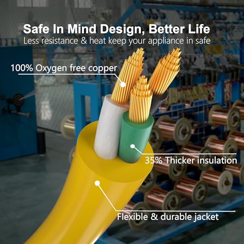 12/3 Gauge Heavy Duty Outdoor Extension Cord 50 ft Waterproof with Lighted end, Flexible Cold-Resistant 3 Prong Electric Cord Outside, 15Amp 1875W 12AWG SJTW, Yellow, ETL HUANCHAIN huanchain