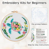 Louise Maelys Sea Turtles Embroidery Kits for Beginners, DIY Cross Stitch Starter Craft Kit for Adults Including Cloth with Pattern, Hoop, Needles Instruction and Threads