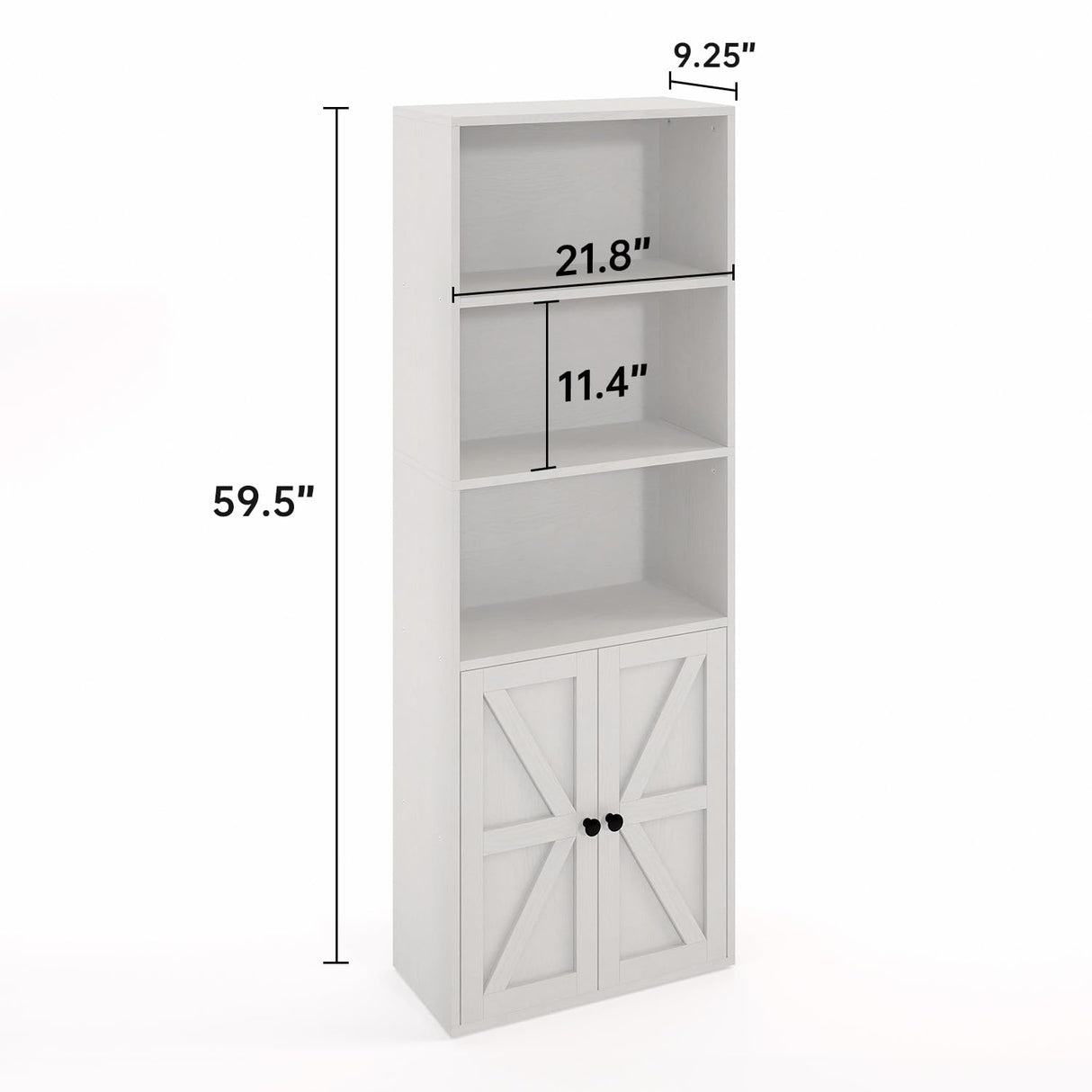 oneinmil 5 Tier Bookshelves and Bookcase with Doors Industrial Set of 2 Double Wide Floor Standing Book Shelf 59" Tall Display Shelves Bookshelf with Storage Cabinets for Living Room, White oneinmil