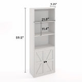 oneinmil 5 Tier Bookshelves and Bookcase with Doors Industrial Set of 2 Double Wide Floor Standing Book Shelf 59" Tall Display Shelves Bookshelf with Storage Cabinets for Living Room, White oneinmil