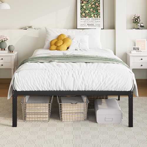 Allewie Twin Bed Frame, 14 inch Metal Platform Beds with Storage Space, No Box Spring Needed and Easy Assembly, Black Allewie