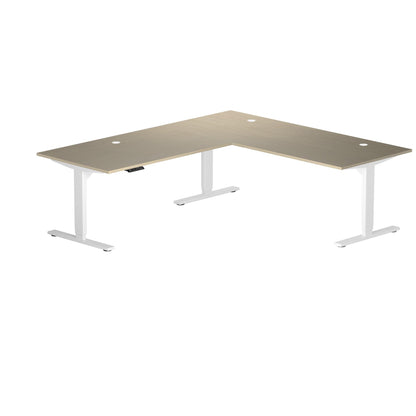 Progressive Desk L Shaped Standing Desk 78x72, Corner 3 Stage Height Adjustable Electric Executive Desk - Bright Beech, White Frame