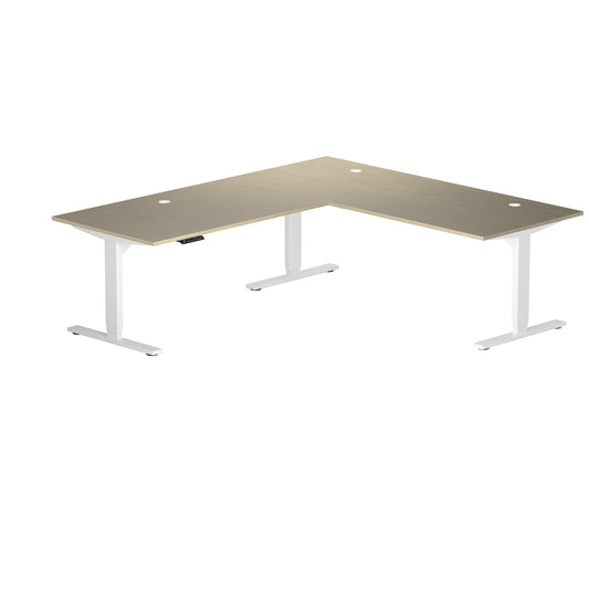 Progressive Desk L Shaped Standing Desk 78x72, Corner 3 Stage Height Adjustable Electric Executive Desk - Bright Beech, White Frame - WoodArtSupply