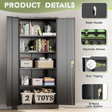SUNCROWN 72" Metal Storage Cabinet - Heavy-Duty Metal Garage Cabinet with 4 Adjustable Shelves & 2 Doors for Tools, Office, Home, Workshop,Black SUNCROWN