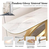 WOOOFA Marble Console Table, 39.4'' Modern Entryway Table with Sensor LED Light, Luxurious and Highly Decorative, Long Sofa Table for Living Room, Entrance, Hallway, White and Bronze WOOOFA