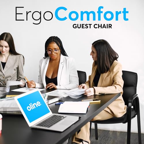 Oline Leather Guest Chair with Padded Arms, Reception Meeting Conference Waiting Room Lobby Home Desk Big and Tall Executive Office Chair, Black (4 Pack) Oline