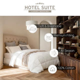 Hotel Suite Luxurious Feather and Down Comforter Duvet Insert Full/Queen Size, 100% Cotton Cover, Hotel Collection Quilts, 56 oz Fill Weight, All Season Medium Warmth 88 x 88 Inch White Hotel Suite
