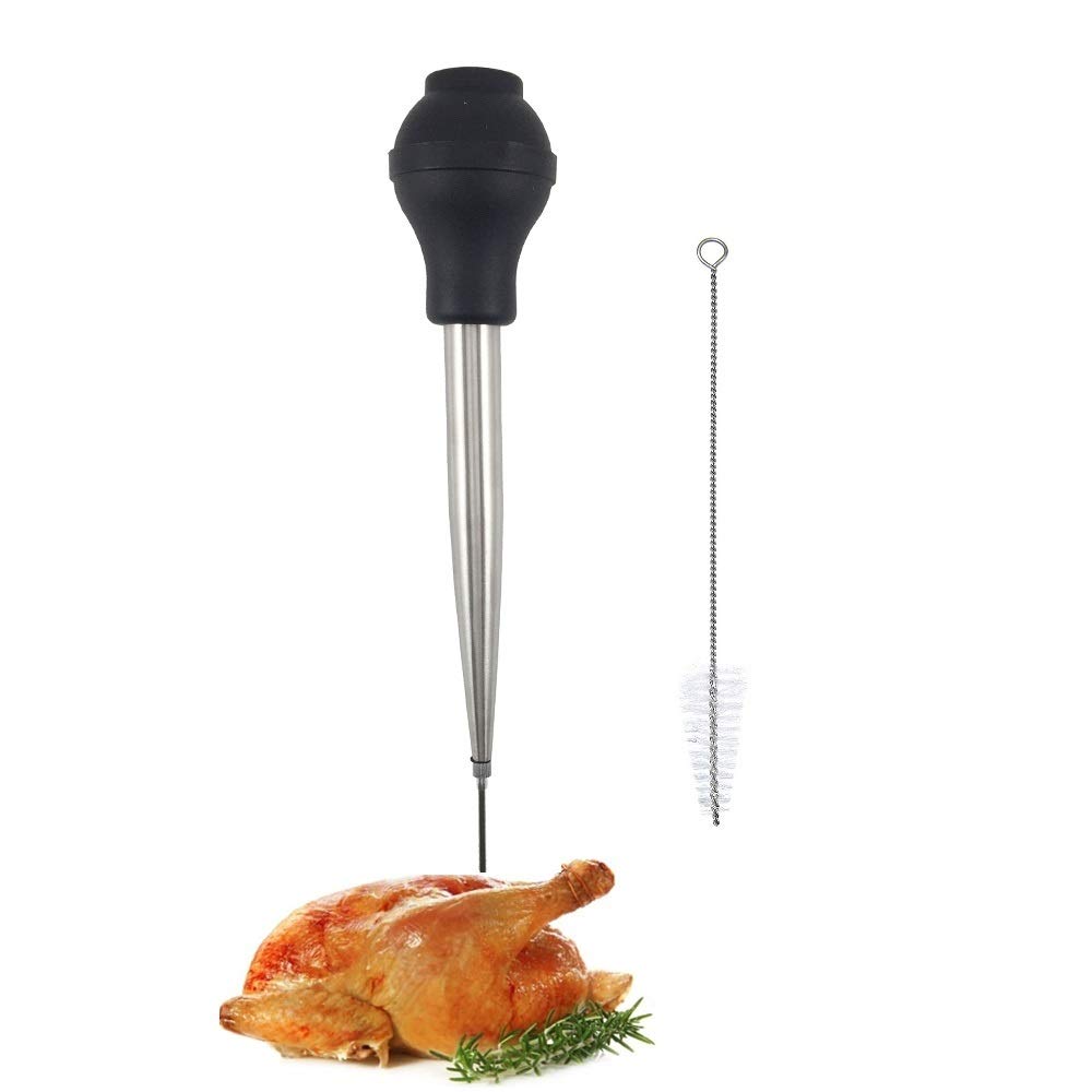 Stainless Steel Turkey Baster Food Grade High Temperature Resistant Silicone Oil Injector Marinades Ball Syringe Needle and Brush Easy to Clean Roca