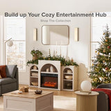 Mopio Blake 59" Arched TV Stand for 32/42/55/60/65 Inch TVs, Fireplace Mantel, Modular Side Storage Shelves, Entertainment Center for Living Room, TV Table Credenza, Media Console (White, With Insert) mopio