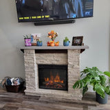 Dimplex Featherston Electric Fireplace with Mantel Surround Package | Pine with Gray Stone-Look, Includes 28" Electric Firebox Heater | 1500W | LED Flames | Remote Control | #GDS28L8-1152LR DIMPLEX