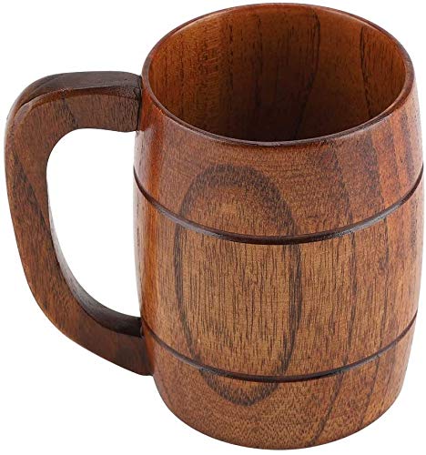 Yosoo 350mL Wooden Beer Mugs,Handmade Retro Brown Drinkware with Handle for Wine/Coffee/Tea Gift Drinking Cup for Men/Women - WoodArtSupply