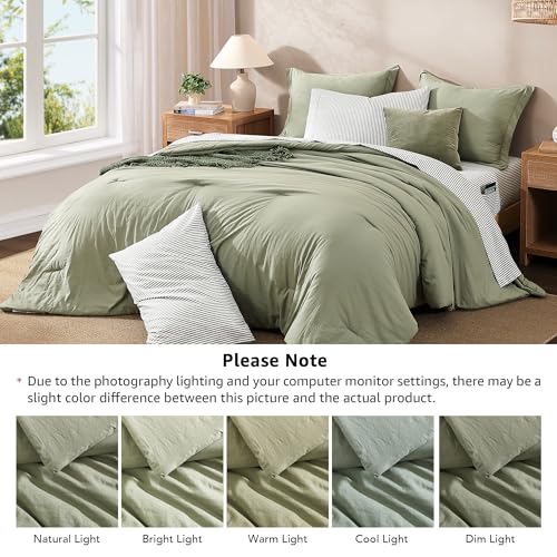 Monbix Full Size Comforter Set - 7 Pieces Green Prewashed Bed in a Bag Full Bedding Sets with Comforters, All Seasons Ultra Soft Comforter Bed Set with Sheets,Pillowcases & Shams Monbix