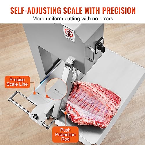 VEVOR Commercial Electric Meat Bandsaw, 2200W Stainless Steel Vertical Bone Sawing Machine, Workbeach 24.4" x 20.5", 0.16-8.7 Inch Cutting Thickness, Frozen Meat Cutter with 6 Blades for Rib Pork Beef VEVOR