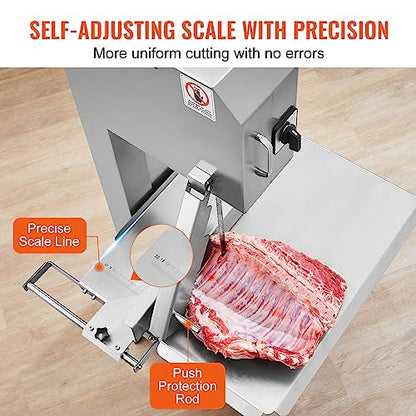 VEVOR Commercial Electric Meat Bandsaw, 2200W Stainless Steel Vertical Bone Sawing Machine, Workbeach 24.4" x 20.5", 0.16-8.7 Inch Cutting Thickness, Frozen Meat Cutter with 6 Blades for Rib  - WoodArtSupply