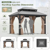 Prime Garden 10'x12' Hardtop Gazebo, Galvanized Steel Double Roof Gazebo with Aluminum Frame, Metal Gazebo w/Privacy Curtains and Nets, Outdoor Gazebo for Patio, Lawn, Backyard Prime Garden
