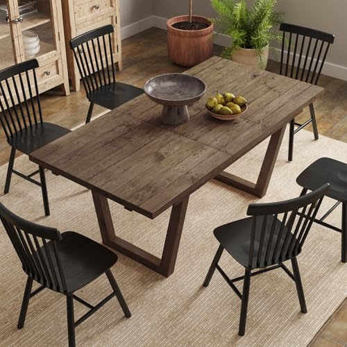Kmax 70" Farmhouse Extendable Dining Table Set for 4-8 People, Rustic Rectangular Kitchen Table, Recycled Pine Wood Dinner Table for Dining Room Home Office, Walnut Kmax