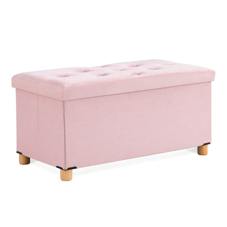 BRIAN & DANY 30 Inches Folding Storage Ottoman Bench, Ottoman with Storage for Living Room, with Wooden Feet and Lid, Pink BRIAN & DANY
