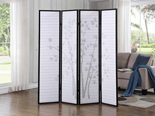 Roundhill Bamboo Print 4-Panel Framed Room Screen/Divider, black Roundhill Furniture