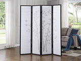 Roundhill Bamboo Print 4-Panel Framed Room Screen/Divider, black Roundhill Furniture