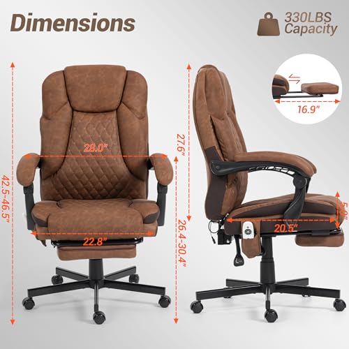 WENTUM Massage Office Chair with Foot Rest, 6 Points Vibration Heating Executive Chairs Ergonomic Home Office Desk Chair with Reclining Backrest, Adjustable Arms and Lumbar Support-Brown WENTUM