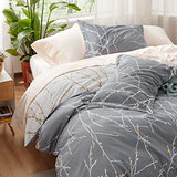 Bedsure Duvet Cover Twin Size - Reversible Botanical Duvet Cover Set with Zipper Closure, 2 Pieces Grey Bedding Set with 8 Corner Ties and 1 Pillow Sham 20"x26" Bedsure