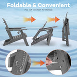 Folding Adirondack Chair, Patio Chair with Cup Holder, Wood Texture Fire Pit Chair, Heavy Duty HDPE Weather Resistant for Outdoor Lawn Porch Garden Backyard Deck (Grey) Rengue