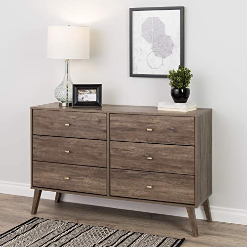 Prepac Milo Mid-Century 6 Drawer Dresser For Bedroom, 16" D x 52.25" W x 33" H, Drifted Gray Prepac