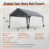 VEVOR Carport Car Canopy 10x20ft, Upgraded Heavy Duty Car Port Garage Boat Shelter Party Tent with 8 Reinforced Poles and 4 Weight Bags, UV Resistant Waterproof Tarp for SUV, Truck, Boat VEVOR
