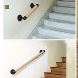 Purife 1ft Wood Handrail for Indoor Stairs, Wood Staircase Handrail W/s Black Sturdy Metal Brackets, Stair Banister Rrailing Wood Safety Grab Bar for Elderly & Kids Purife