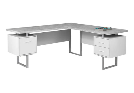 Monarch Specialties Computer 70"L Desk Left or Right Facing - White / Cement-Look Monarch Specialties