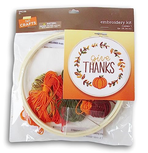 Fall Crafts Thanksgiving Embroidery Kit with Hoop and Cross - Makes One 6 Inch Piece