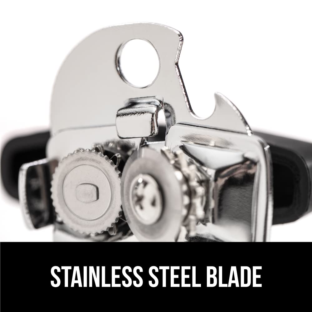 The Original GORILLA GRIP Heavy Duty Stainless Steel Smooth Edge Manual Can Opener and Bottle Openers, Soft Handle, Rust Proof Oversized Handheld Easy Turn Knob, Multifunctional Kitchen Tool, Black Gorilla Grip