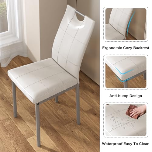 St.Mandyu 7 Pieces Dining Table & Chairs Set for 4-8 People, 71 Inch Kitchen Table with 6 Chairs, Rectangle Dining Table with Wooden Legs for Dining Room, Living Room, White St.Mandyu