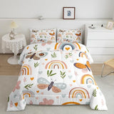 Homewish Rainbow Comforter Set Full Size | Girls Bedding Set Boho Moth Quilt Set Kids Child Teens Bedroom Decor,Cartoon Love Flower Leaves Down Comforter 3Pcs with 2 Pillowcases Homewish