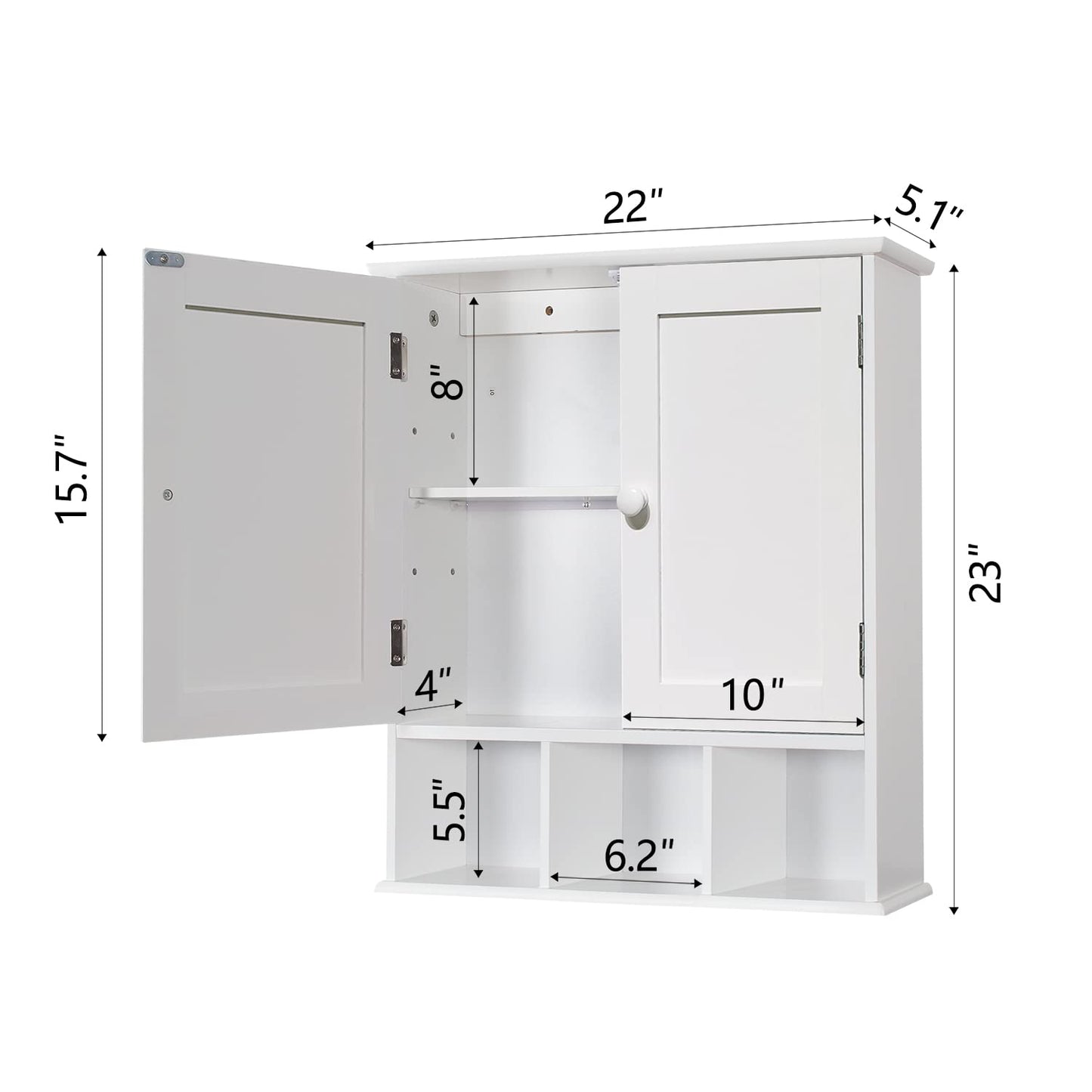 TaoHFE Bathroom Wall Cabinet with 2 Door Adjustable Shelves,Over The Toilet Storage White Wall Mounted Medicine Cabinets for Bathroom Laundry Room Kitchen