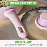 GreenLife Soft Grip 16 Piece Cookware Set, Non-Toxic PFAS-Free Ceramic Nonstick, Frying, Sauce, Saute, Utensils, Glass Lids, Stay-Cool Handles, Wobble Free, Dishwasher & Oven Safe, Soft Pink GreenLife
