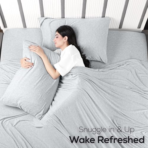 Utopia Bedding King Sheet Set - Jersey Knit Sheets 4 Piece – Cotton – Soft T-Shirt Stretchy Sheets (King, Heather Light Grey) Utopia Bedding