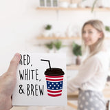 Funny Red White and Brew American Flag Coffee Patriotic Wooden Plaque Sign Desk Decor,Retro 4th of July Wood Block Sign Desk Decorations for Home Bedroom Living Room Office Shelf Table Decor Ruvoty