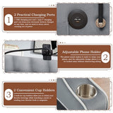 Pull Out Sofa Bed with Phone Holder, Convertible Velvet Loveseat Sleeper with 2 USB Charging Ports, Modern Futon Couch with Cup Holders and Adjustable Backrest, Love Seat for Living Room, Light Grey