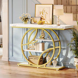 Huuger 47.2 Inch Entryway Table with Marble Top, Modern Console Sofa Table, Accent Table with Shelves, for Entry, Hallway, Entrance, Foyer, O-Shaped Metal Frame, White Marble & Gold Huuger