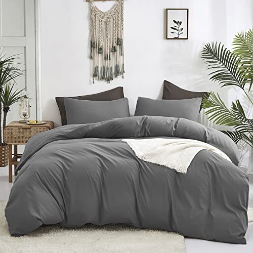 Luxlovery Grey Comforter Set Twin Dark Grey Bedding Comforter Sets Minimalist Gray Blanket Quilts Solid Breathable Soft Quilts Modern Grey Bedding Set Durable 3 Piece Comforter Set Luxlovery