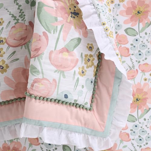The Peanutshell 4 Piece Organic Cotton Baby Crib Bedding Set for Girls - Newborn, Infant & Toddler Nursery Bed Set Decor with Two Crib Sheets, Dust Ruffle Comforter - Wildflower The Peanutshell