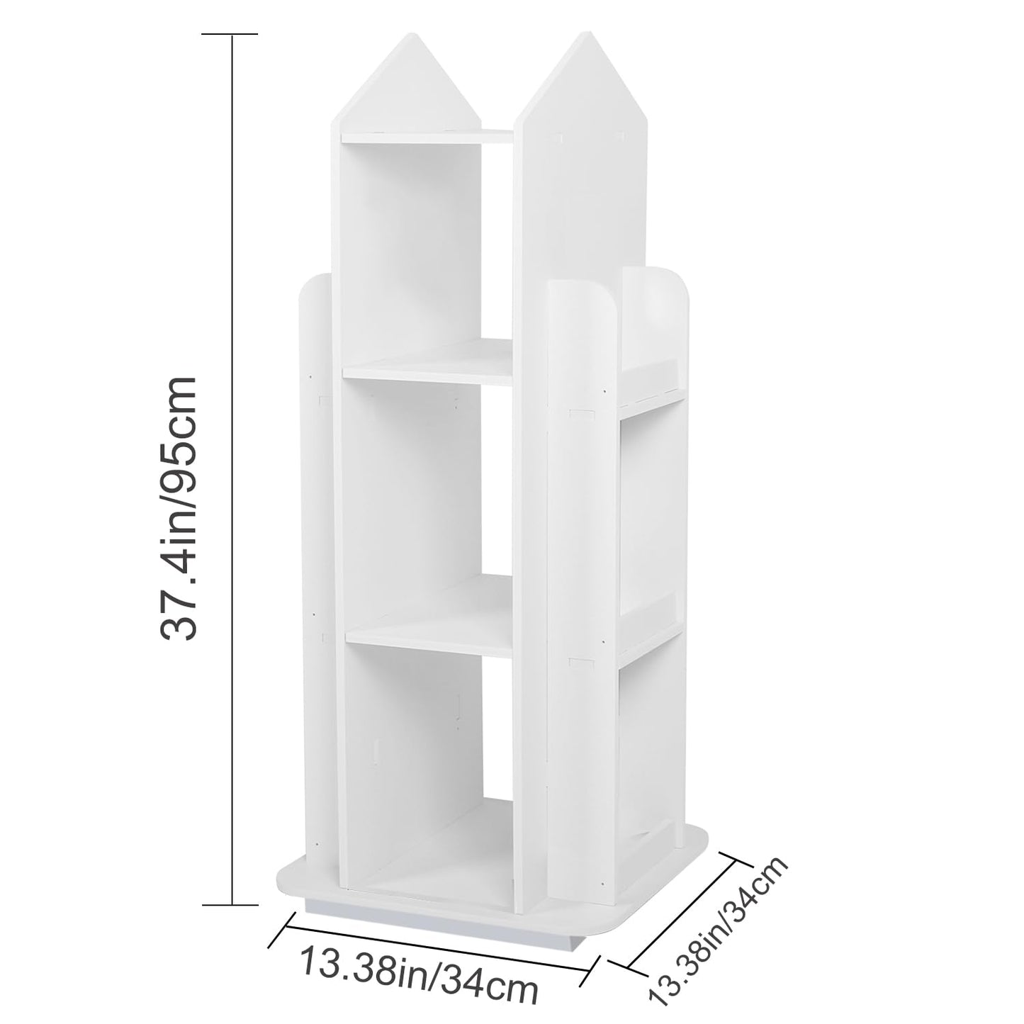 MYOYAY 360° Rotating White Kids Bookshelf - 3 Tier Floor Standing Bookcase for Home - WoodArtSupply