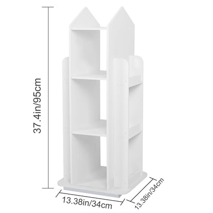 MYOYAY 360° Rotating White Kids Bookshelf - 3 Tier Floor Standing Bookcase for Home - WoodArtSupply